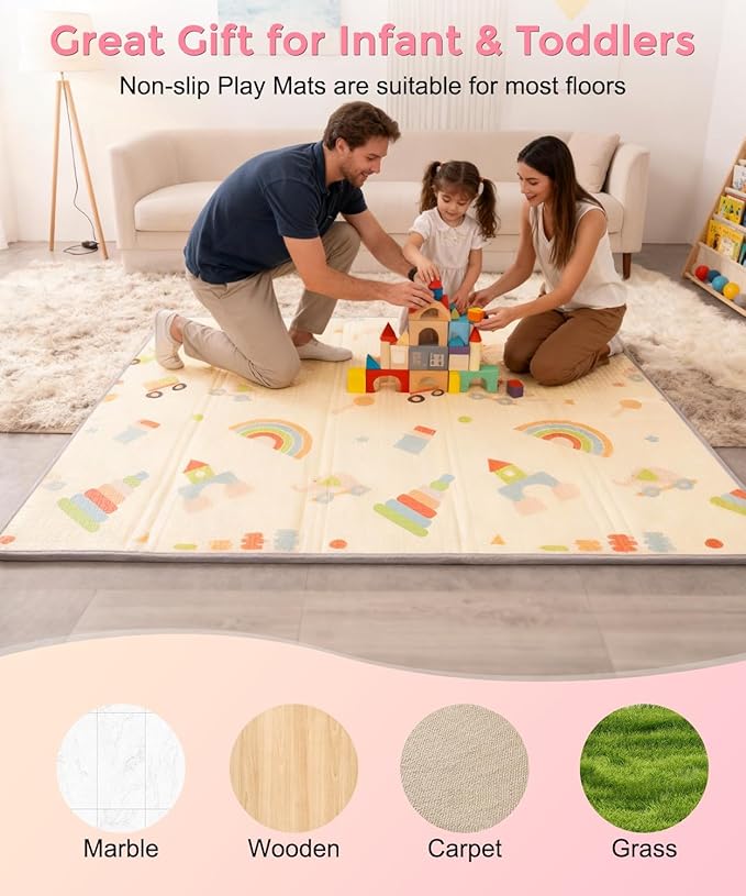 Baby Foam Play Mat 79x71 | 0.8Inch Thick Foldable Baby Foam Playmat | Waterproof Playmat for Toddler Crawling | Reversible XPE Large Floor Playroom Play Mats for Kids