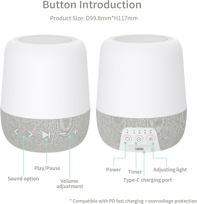 White Noise Machine with 30 Sounds + 18 Colors – Digital Sleep Aid with Amber Night Light for Blue Light Blocking, Touch Control, Rechargeable Battery & Timer for Adults & Babies