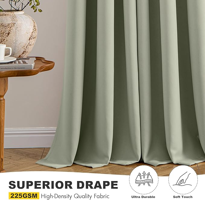 MIULEE Sage Green Blackout Curtains for Bedroom Living Room 68 Inches Long 2 Panels, Thermal Insulated Room Darkening Drapes Solid Grommet Top Noise Reducing Light Green Window Treatments 40x68 Inch
