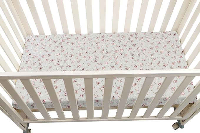 Onacosht Muslin Crib Sheets for Boys Girls, Soft Breathable 100% Cotton Baby Fitted Sheet 52" x 28" for Standard Toddler Crib Mattress, 2 Pack, Pink Blossom