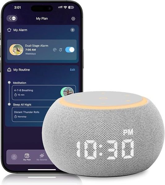 Sound Machine for Adults White Noise Machine for Sleep with Night Light, 507 Non Looping Soothing Sounds, Dual-Stage Alarm&Snooze, Smart App Control Custom Buttons, Dimmable Clock Timer for Baby Kids