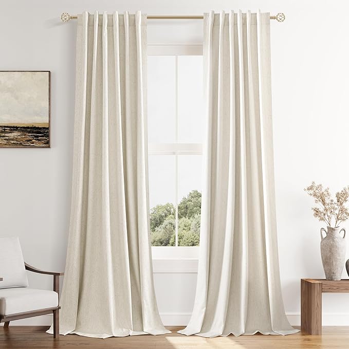 Guken 100% Blackout Curtains 96 Inch Length 2 Panels Set for Living Room Bedroom Back Tab Thermal Insulated Black Out Linen Drapes Room Darkening Window Curtains 40 Wide
