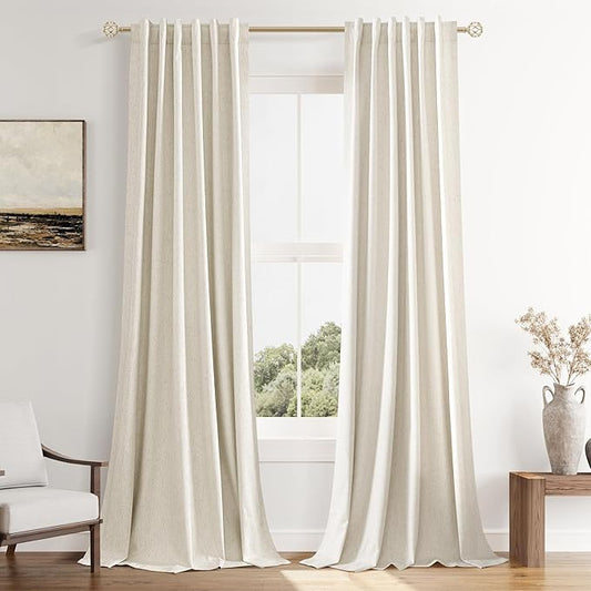 Guken 100% Blackout Curtains 96 Inch Length 2 Panels Set for Living Room Bedroom Back Tab Thermal Insulated Black Out Linen Drapes Room Darkening Window Curtains 40 Wide