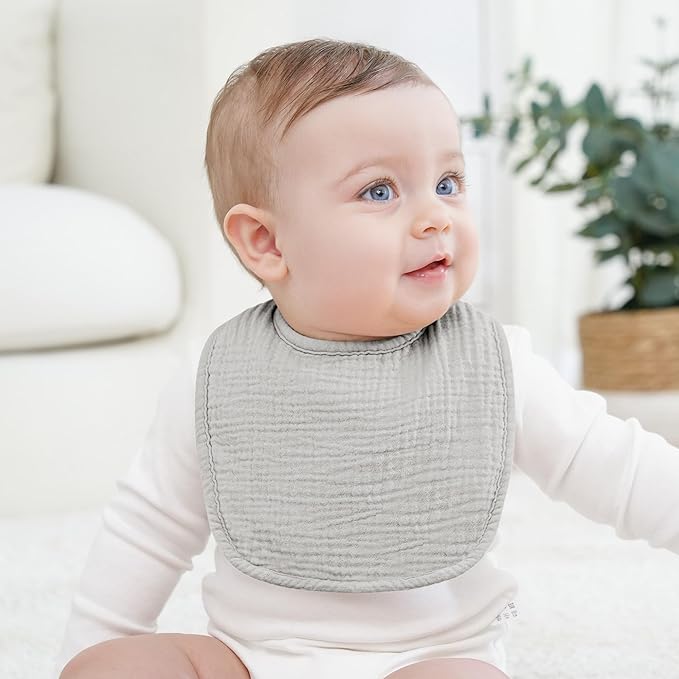 Bearmoss Baby Muslin Drooling Bibs 100% Cotton Square Adjustable Bibs Gift for Baby Girls Boys Teething Drool 8 Pack