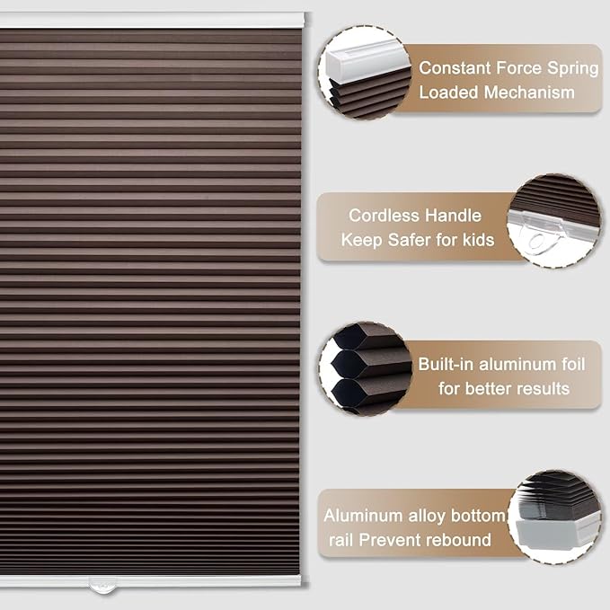 MYshade Cordless Blackout Cellular Shades, 1.5" Honeycomb Window Blinds for Bedroom & Nursery, Thermal Insulated, Noise Reducing, Privacy Shades, Inside or Outside Mount (27" W x 48" H, Taupe)