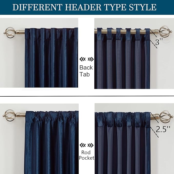 PRIMROSE Navy Blue Velvet Curtains 84 inch Long for Living Room,Set of 2 Panels Blackout Rod Pocket Back Tab Window Treatment Room Darkening Heavy Decorative Curtains Drapes for Bedroom