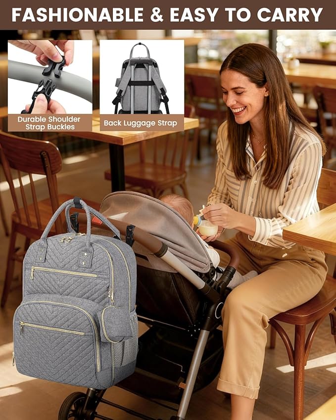 Diaper Bag Backpack,Baby Essentials Diapers Bag with Pacifier Case,Multipurpose Stylish Large Capacity Travel Backpack for Baby Girl/Boy(L-Grey)