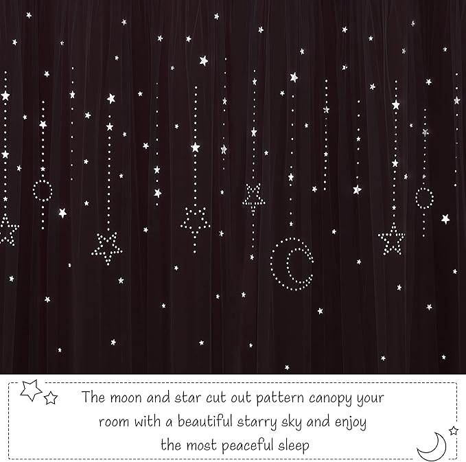 NICETOWN 2 Panels Stars Blackout Curtains for Bedroom Kids Baby Window Double Layer Moon Star Cut Out Living Room Decor Wall Home Decorations Curtain, W42 x L84 Inches Long, Pink