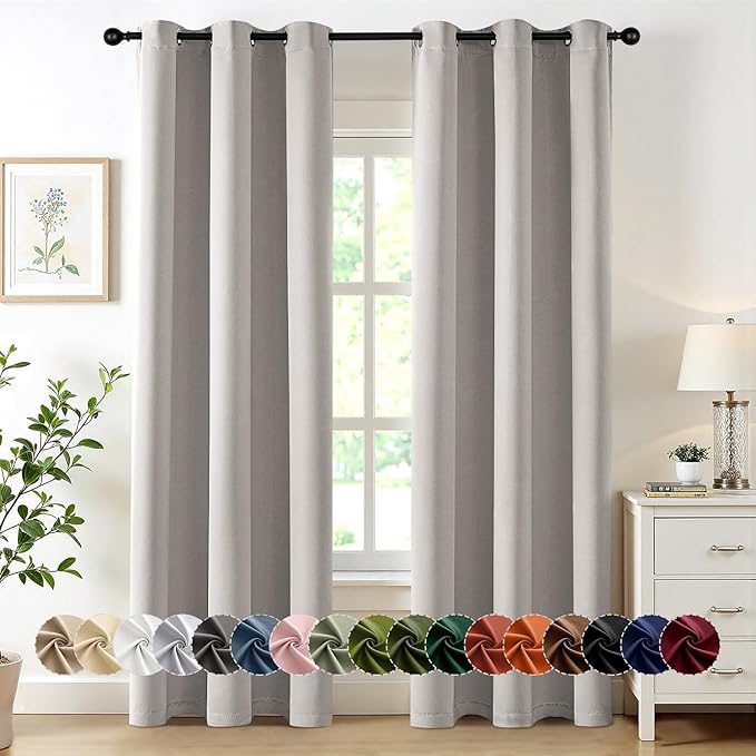 MIULEE Stone Blackout Curtains for Bedroom Living Room 84 Inches Long 2 Panels, Thermal Insulated Room Darkening Drapes Solid Grommet Noise Reduction Light Blocking Window Treatments 40x84 inch