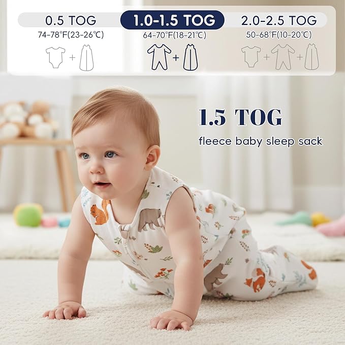 PHF Warm Micro-Fleece Baby Sleep Sack 12-18 Months, Soft Baby Wearable Blanket, 2-Way Zipper Sleeping Bags, 2 Pack Comfy Toddler Sleeping Sack for Boys, Large Size, Woodland & Animal
