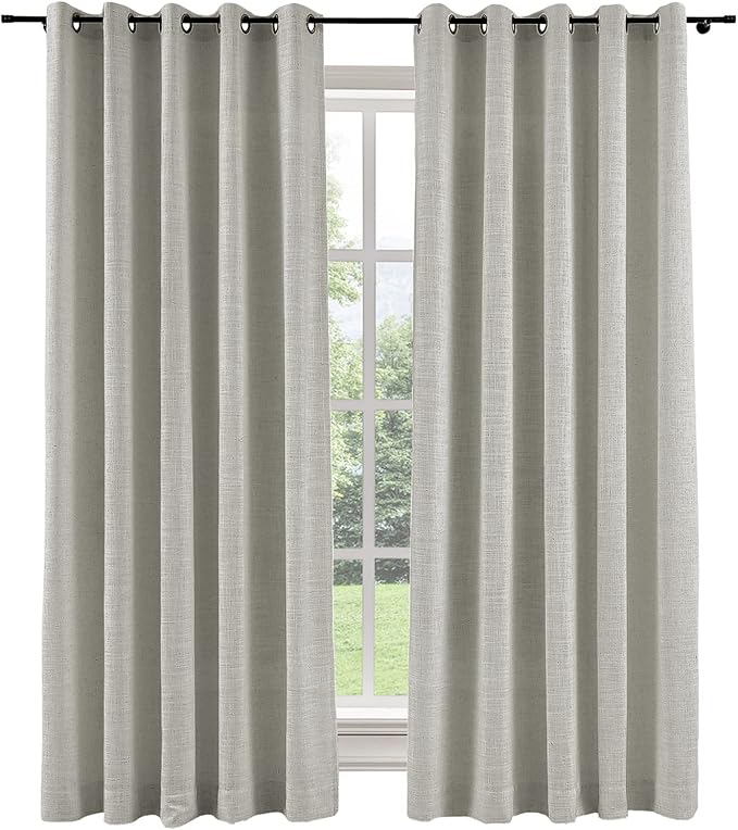 ChadMade 84 Inches Long Luxury Linen Drape Safe Room Darkening Curtain for Patio Door Glass Door Studio 84Wx84L, 1 Panel, Fog, Tallis Collection