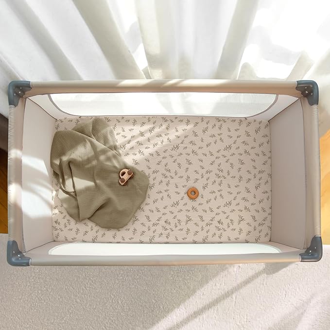 lulumoon Pack N Play Sheets Muslin: Cotton Fitted Sheets for Pack and Play Mattress - Soft Playard Sheets for Boys and Girls