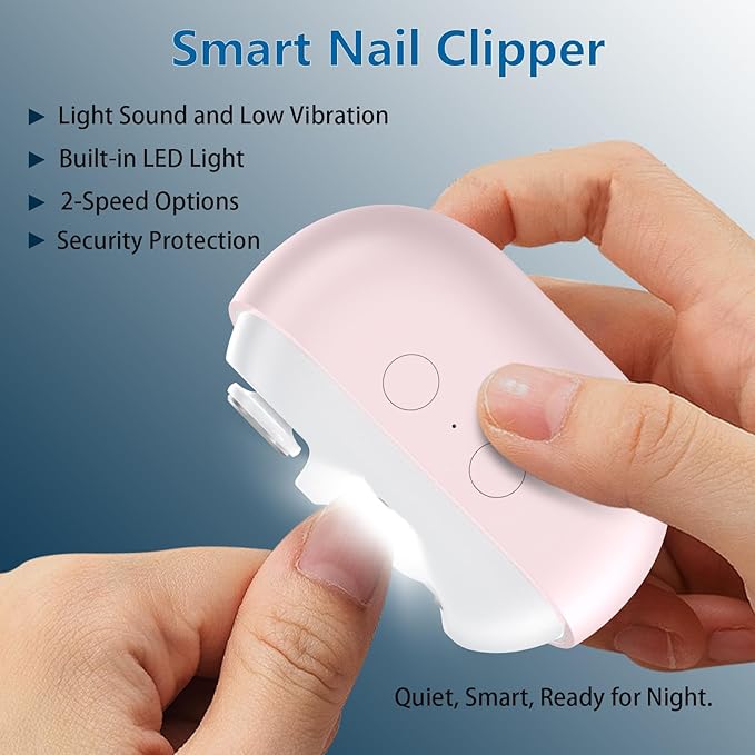 Smart Electric Nail Clipper, 3-in-1 Automatic Nail Trimmer & Polisher with 2 Speeds, LED Light, Rechargeable Nail Clippers for Seniors, Low Vision, Women, Men and Kids (Pink)