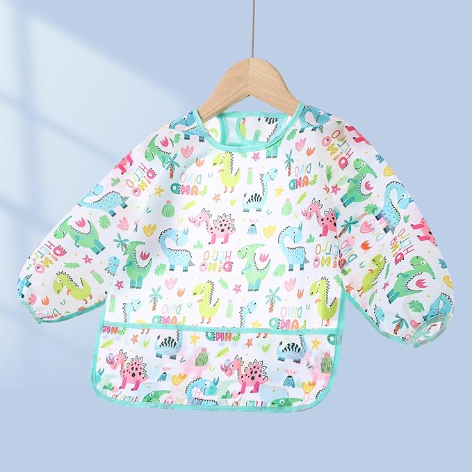 HaimoBurg 3 Pcs Waterproof Long Sleeves Baby Bibs Weaning Smock Bib 3-24 Months