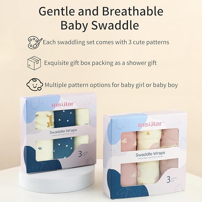insular Baby Swaddle Wrap, Swaddle Blanket for Newborn and Infant, Adjustable Velcro Swaddling Set for Boy and Girl, Soft Cotton Baby Sleep Sack 3 Pack, Fox, Small(0-3 Month)