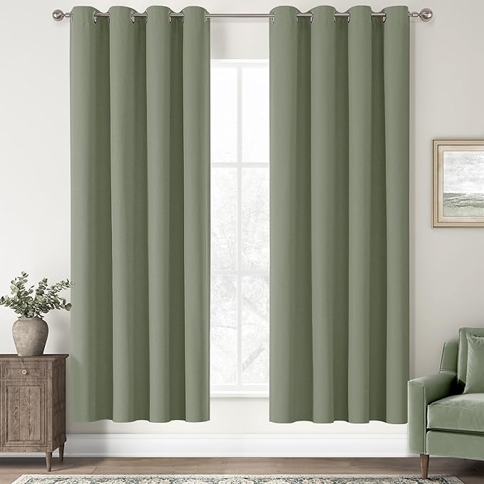 ChrisDowa 100% Blackout sage Solid Curtains 72 Inches Long 2 Panels for Bedroom Living Room,Farmhouse Room Darkening Thermal Insulated Soundproof Grommet Top Window Treatment Drapes,52x72