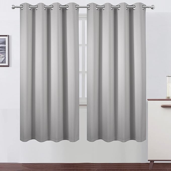 LEMOMO 100% Blackout Curtains 52 x 72 Inch/Light Grey Curtains 2 Panels with Black Lining Room Darkening Thermal Insulated Bedroom Curtains