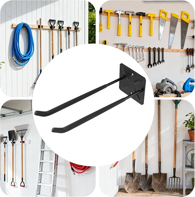 SINJEUN 6 Pack 12.4 Inch Garage Storage Hooks, Heavy Duty Garage Hooks Garage Wall Organizer for Car Tires, Ladders, Chairs, Ropes, Power Tools, Garden Tools, Black