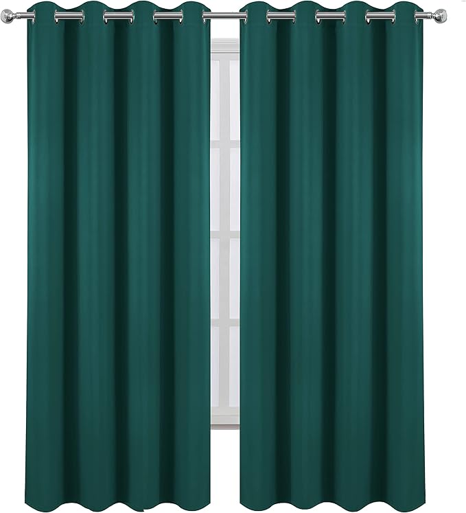 LEMOMO 100% Blackout Curtains 52 x 95 Inch Sea Teal Curtains 2 Panels Darkening Thermal Insulated Bedroom Curtains