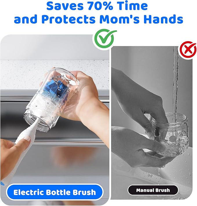 Klarpul Electric Bottle Brush Cleaner, IPX7 Waterproof Baby Bottle Brush with Replaceable Nipple Cleaning Kit & Extender Rod, 2 Speed Modes, 360° Auto Cleaning, 2000mAh Battery, Rechargeable, Blue