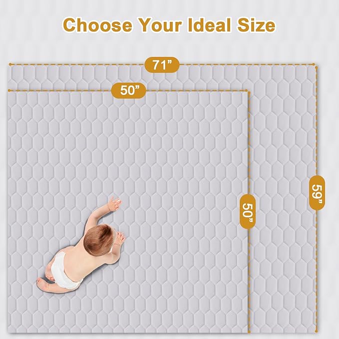 Premium Foam Baby Play Mat 71" x 59" with Removable Cover, Extra Extra Thick Padding Playpen Mat, Non-Slip Floor Mat, Stylish & Easy to Clean for Crawling Baby, Infants & Toddlers, Grey
