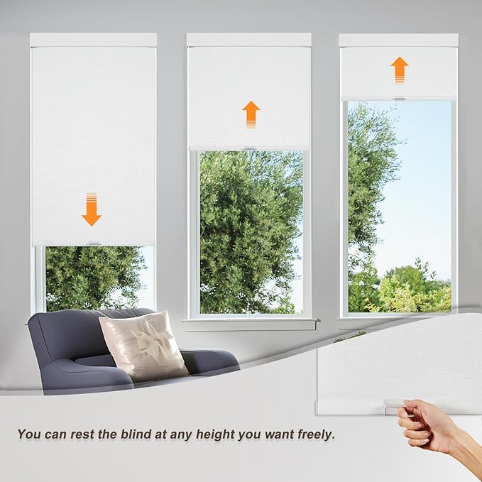 Persilux Custom Size Blackout Roller Shades - Free-Stop Blinds With Jacquard Fabric, Cordless Pull Down Shades for Windows, Doors, Home, Office - Easy to Install, White