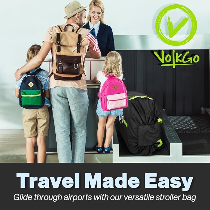 V VOLKGO Large Stroller Bag for Airplane, Large Cover for Airtravel, Jogger & Umbrella Stroller Cover for Travel - Fits Wide, Gate Check Bag, Heavy Duty Durable Infant carrier covers for Air Travel