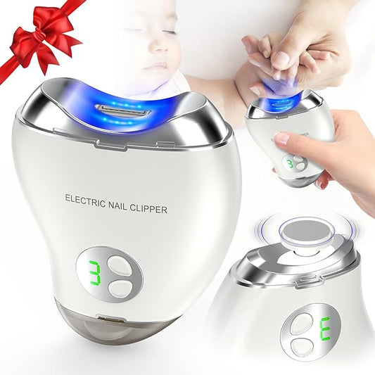 Automatic Electric Nail Clipper, 2 in 1 Baby Nail Trimmer with LED Light & Storage Box, Rechargeable Portable Fingernail Cutter with 3 Speed Gears, Safe Nail File for Baby, Kids, Adults, Seniors