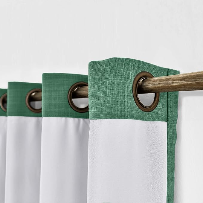 ChadMade 50W x 96L Inch Peacock Linen Polyester Curtain Drapes with Blackout Lining, Room Darkening Antique Bronze Grommet Curtain for Sliding Glass Door Patio Door Living Room (1 Panel)