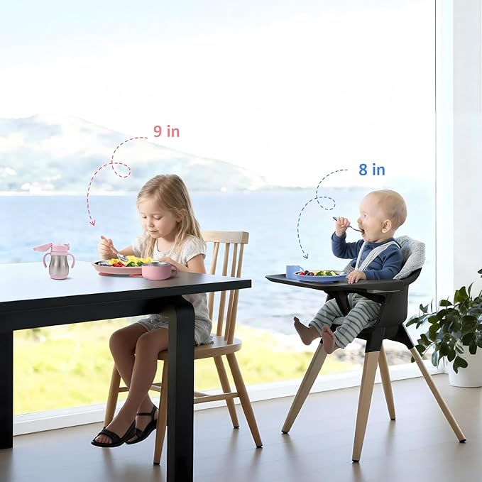 Bakpoco Stainless Steel Suction Plates for Toddlers, 8" Divided Kids Baby Plates with Removable Silicone Suction, Non Toxic Non Slip Portion Control Snack Dishes 3 Packs, Blue Gray Beige