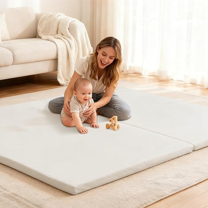 Ultra Soft Baby Play Mat for Floor 1.4" Thick Memory Foam 59x70 Playpen Mat for Toddlers Infant Kids with Non-Slip Backing Safe for Crawling, Water-Repellent Leather for Tummy Time, Tatami Style(Grey)