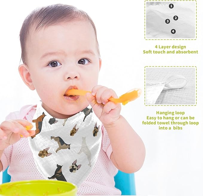 vvfelixl Baby Muslin Washcloths Cute German Shepherd Dog Baby Burp Cloths Cotton Baby Face Towel for Newborn Infants Boys Girls Soft and Absorbent 11.8 X 11.8 in, 3 Pack