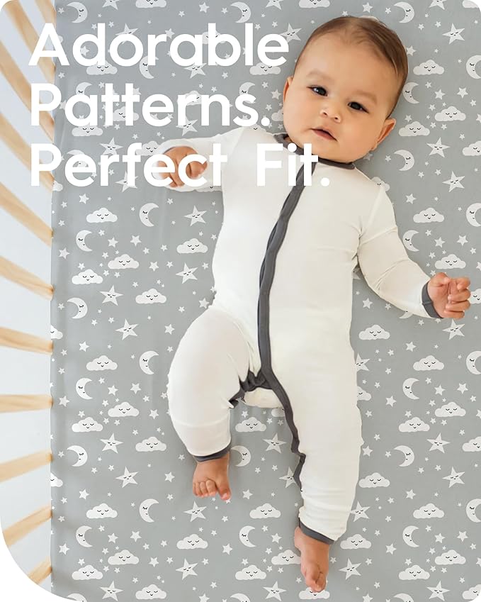 TotBasic Crib Fitted Sheet Star, Super Stretchy Jersey Crib Sheets, Buttery Soft Boy Crib Mattress Sheets, Ultra Breathable Baby Bed Sheets 28x52x9 Extra Deep Pocket, 2 Pack