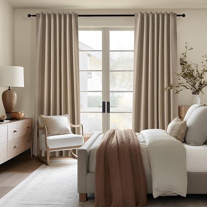 Topfinel Extra Long 132 Inch 100% Blackout Curtains for Livingroom Taupe Burlap Linen Blend Farmhouse Curtain Drapes Sound Proof Drapes Privacy Ceiling Track Villa Bedroom 11Ft(W52 xL132 2 Panels)