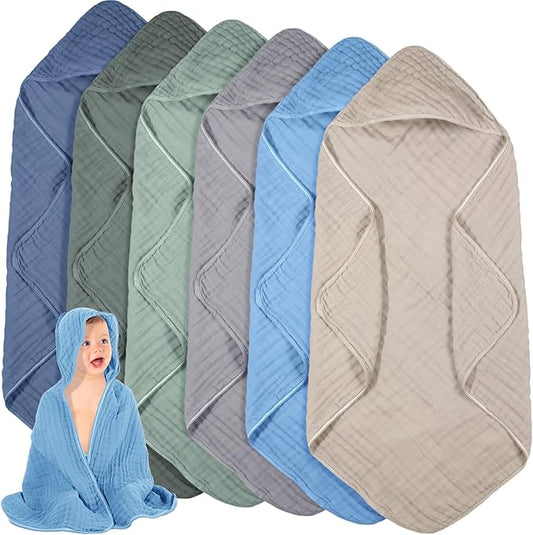 Peryiter 6 Pcs Muslin Hooded Baby Towels 32x32inch Cotton Newborn Bath Essentials Muslin Infant Blankets Absorbent Registry Baby Shower Present for Babies Girl Boy Kids (Green Series)
