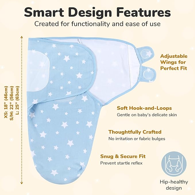 Mama Cheetah Preemie Swaddle Sack, Organic Cotton Sleep Sacks - Easy Swaddles for Premature Baby Boy Blanket Wrap, 4-7 lbs, Newborn Essentials, 3-Pack, Blue