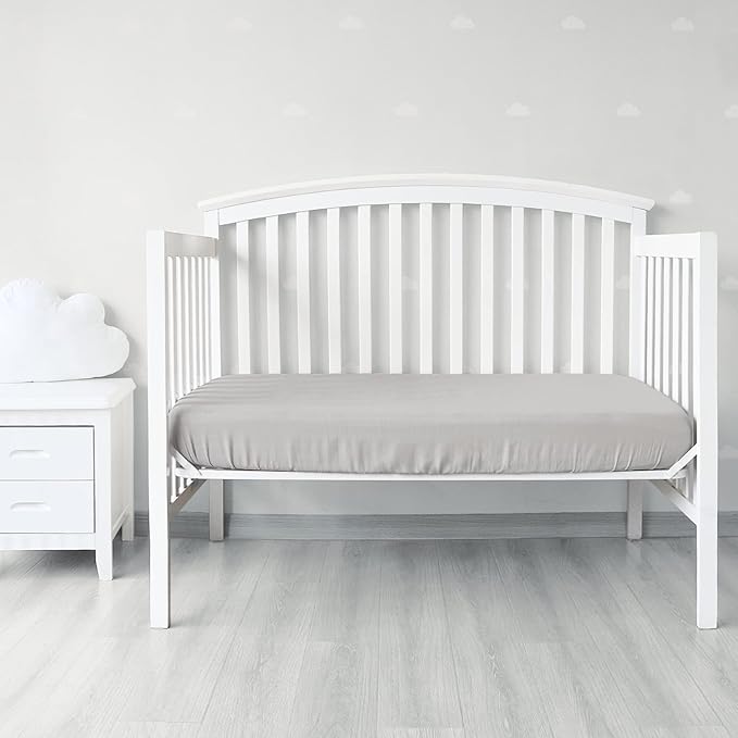 Muslin Crib Sheets for Boys and Girls 2 Pack, Ultra Soft Muslin Fitted Baby Crib Sheet for Standard Crib Mattress & Toddler Bed Mattress, Grey & White