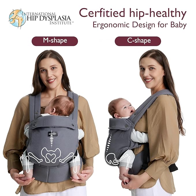 Momcozy Baby Carrier - Ergonomic, Cozy and Lightweight Carrier for 7-45lbs, Effortless to Put On, Ideal for Hands-Free Parenting, Enhanced Lumbar Support, Purehug for Infant to Toddler, Grey