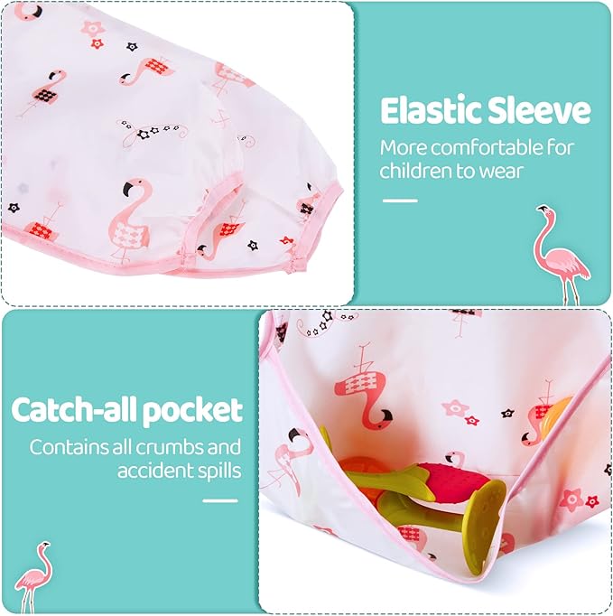 Tarpop Long Sleeve Bibs Infant Smocks Multi Pack Waterproof Soft Sleeved Bibs for Babies Toddler Eating Feeding