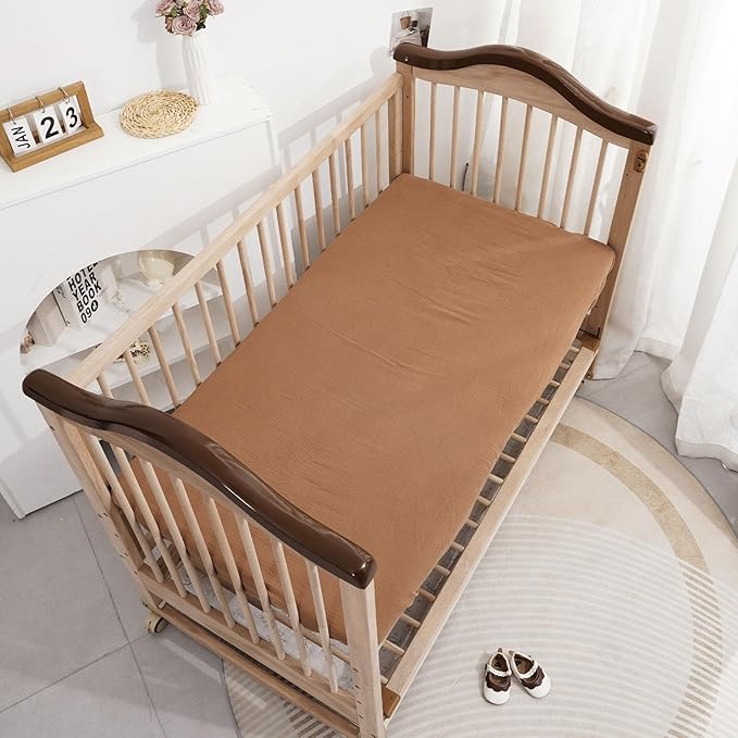 Muslin Crib Sheets–100% Organic Cotton Baby Sheets for Boys & Girls,2 Pack Muslin Mini Crib Sheets for Toddler Mattress,Breathable Crib Mattress Sheets 28''x52''(Sun)