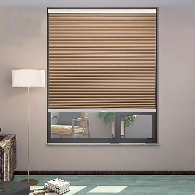 MYshade Cordless Blackout Cellular Shades, 1.5" Honeycomb Window Blinds for Bedroom & Nursery, Thermal Insulated, Noise Reducing, Privacy Shades, Inside or Outside Mount (35" W x 72" H, Light Brown)