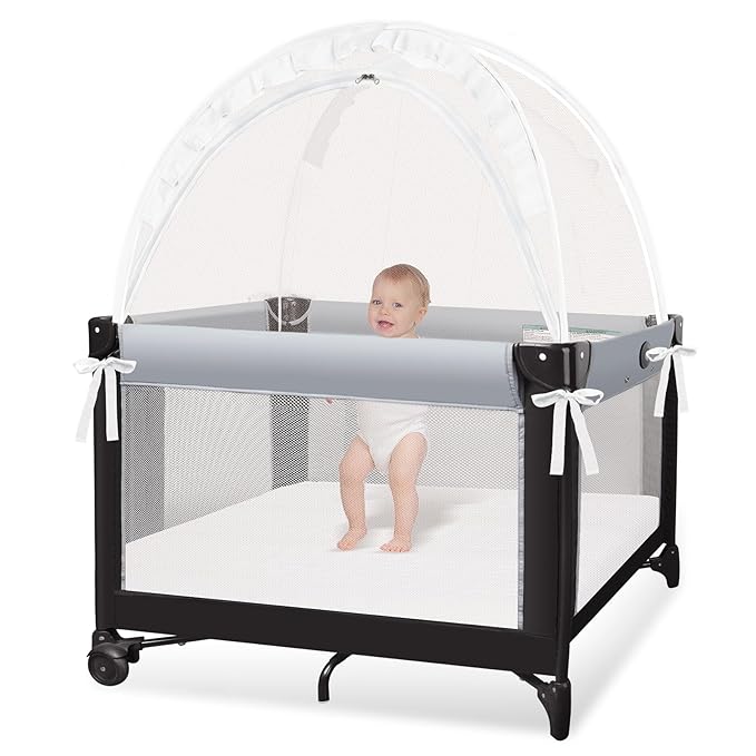 Crib Tent - Crib Net to Keep Baby in, Stop Baby from Climbing Out of Cribs, Pop Up Cribs Tent with Durable Breathable Net Double Zipper Strong Rods Installation Convenience