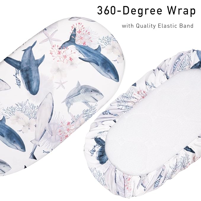 Gllquen Baby Bassinet Sheets Set 2-Pack, Breathable Cozy Bassinet Fitted Sheet Universal Fit Standard Mattress Oval Rectangle Cradle Baby Sheets for Baby Boy Girls Unisex 32"x16" (Sea Turtle)