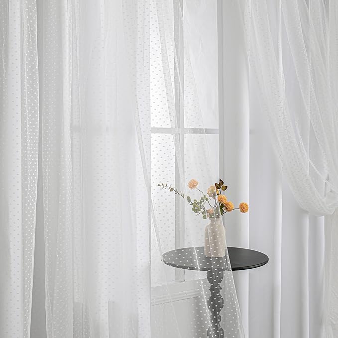 MYSKY HOME White Curtains for Girls Bedroom & Nursery Kids Cute Curtains 63 inch Long Double Layer with Polka Dots Sheer, Grommet Tops, 52" Wide Each Panel, 2 Panels