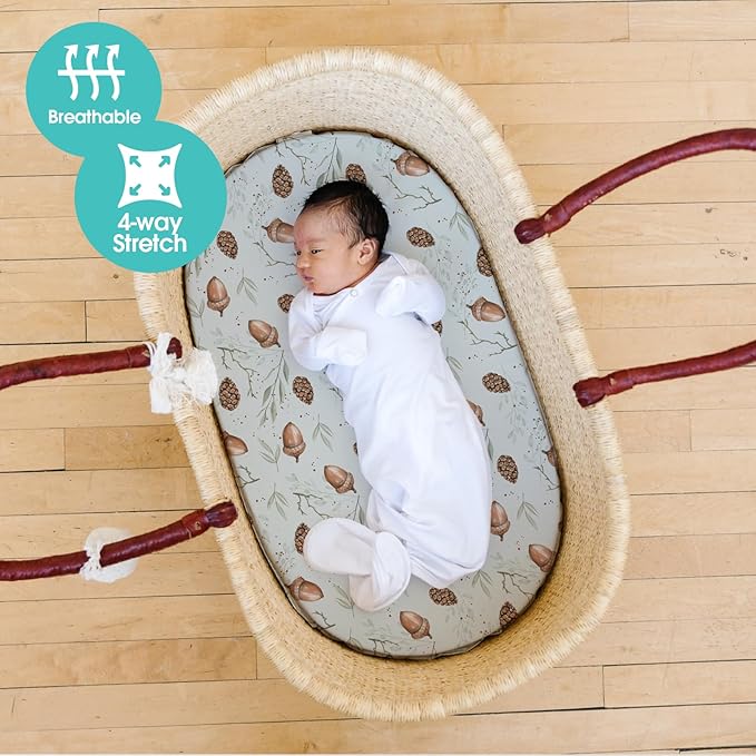 Stretch Fitted Bassinet Sheet Set BROLEX 2 Pack Cradle Sheets for Bassinet Pad/Mattress,Unisex Boys Girls,Ultra Soft,Bunny Nuts