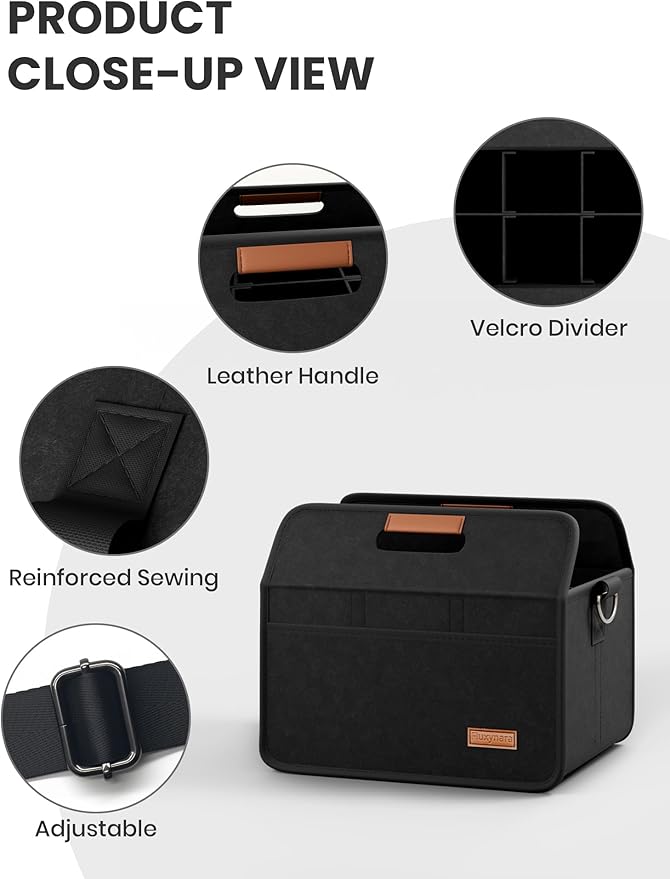 Fluxynara 6-Cup Reusable Felt Drink Carrier with Handle and Adjustable Shoulder Strap, Drink Holder for Car, Multi-Cup Drink Carrier Bag for Delivery, Travel, Picnics (Black)