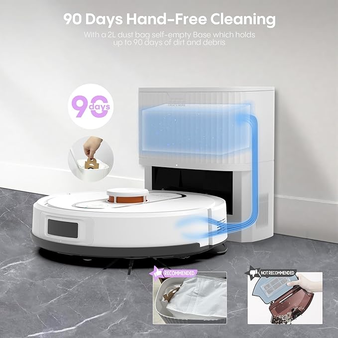 Bagotte Robot Vacuum and Mop, Robotic Vacuum with Self-Emptying Station for 90 Days,5000Pa Suction, LiDAR Navigation, No-Go Zones, Wi-Fi/App/Alexa Control, for Carpet, Hard Floors