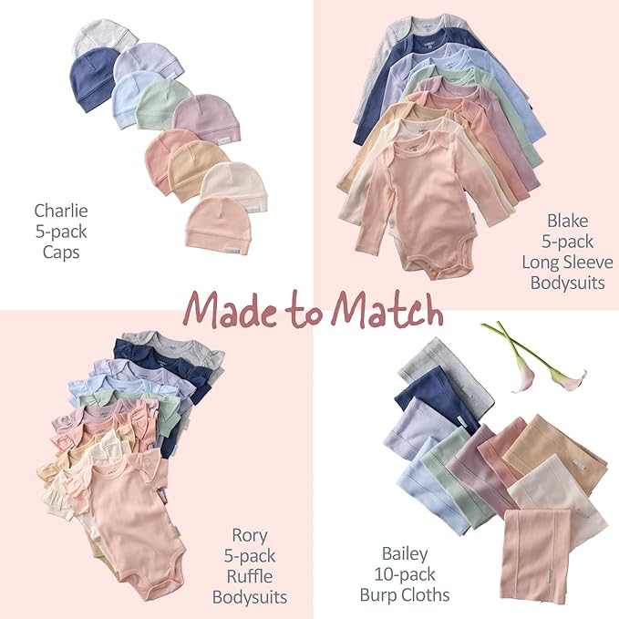 Butterblu Bailey 10-Pack Burp Cloths 100% Organic Cotton Knit for Newborn & Baby Boys & Girls, Sorbet Frost Rainbow, One Size