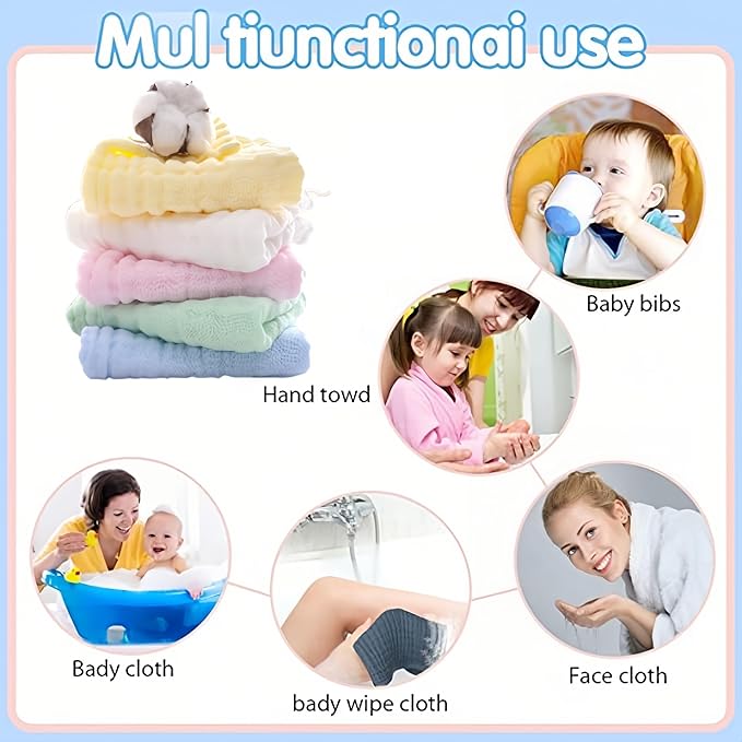 norinori Baby Burp Cloths Muslin Washcloths 6Pack - Muslin Burp Cloths Large 20''x10'' Extra Soft Absorbent Baby Burp Rags for Newborn 100% Cotton for Boys Girls Gift 6 Layers Machine Washable