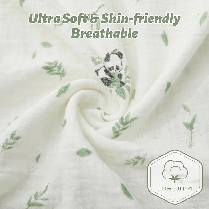 SiinvdaBZX 2 Pcs Muslin Crib Sheets Neutral, Ultra Soft Cotton Breathable Fitted Baby Crib Mattress Sheets for 52"x28" Standard Toddler Mattress (2Pcs Panda)
